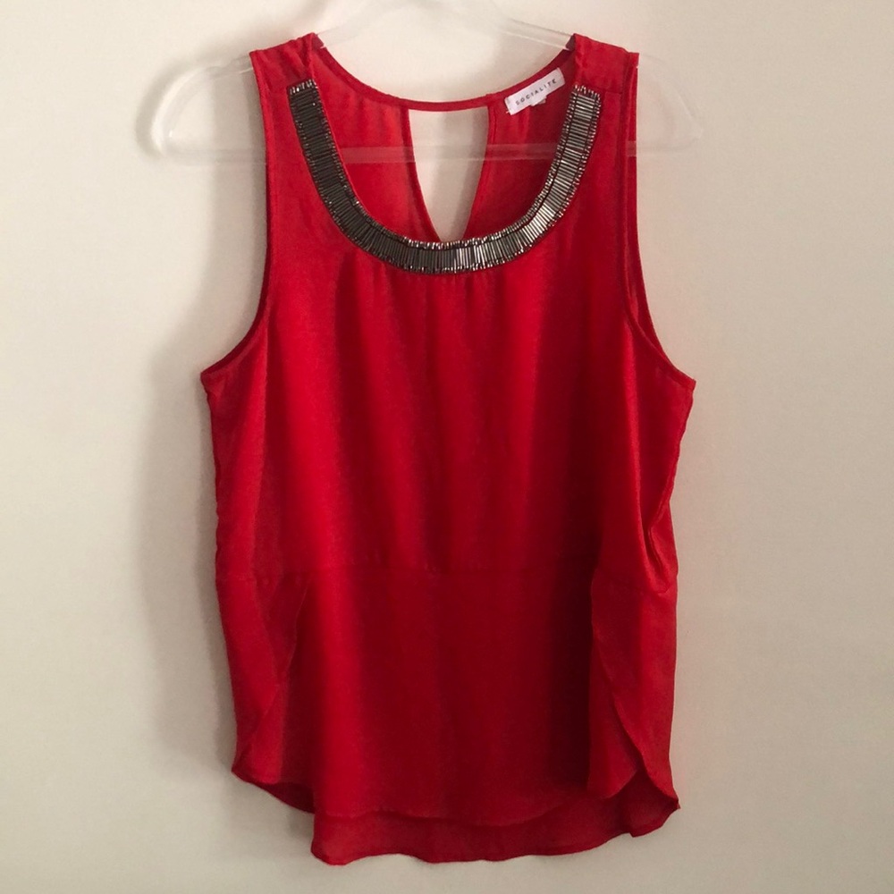 Socialite Red Tank Blouse Top with Silver Detail